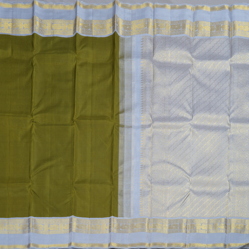 Hayagrivas Mehendi Green Handloom Kanjivaram Silk Saree with Silver Grey Border KBD1561A1-10