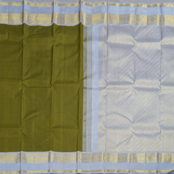 Hayagrivas Mehendi Green Handloom Kanjivaram Silk Saree with Silver Grey Border KBD1561A1-10