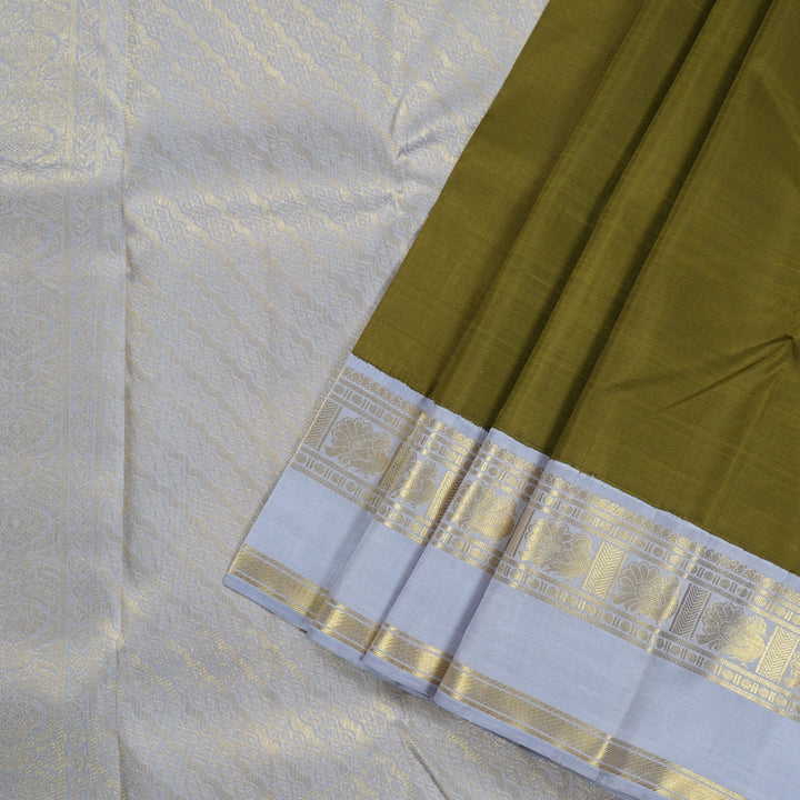 Hayagrivas Mehendi Green Handloom Kanjivaram Silk Saree with Silver Grey Border KBD1561A1-10