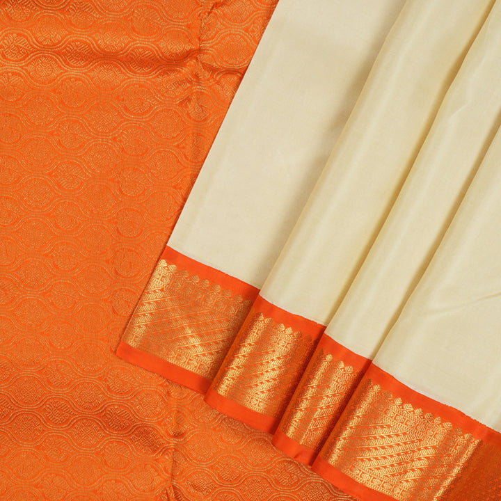 Hayagrivas Handloom Sandal Kanjivaram Silk Saree with Orange Border KBD1561A1-2