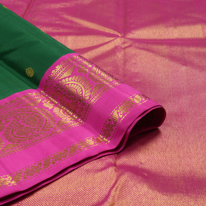Hayagrivas Handloom Bottle Green Kanjivaram Silk Saree with Rani Pink Border KBD1561A2-2