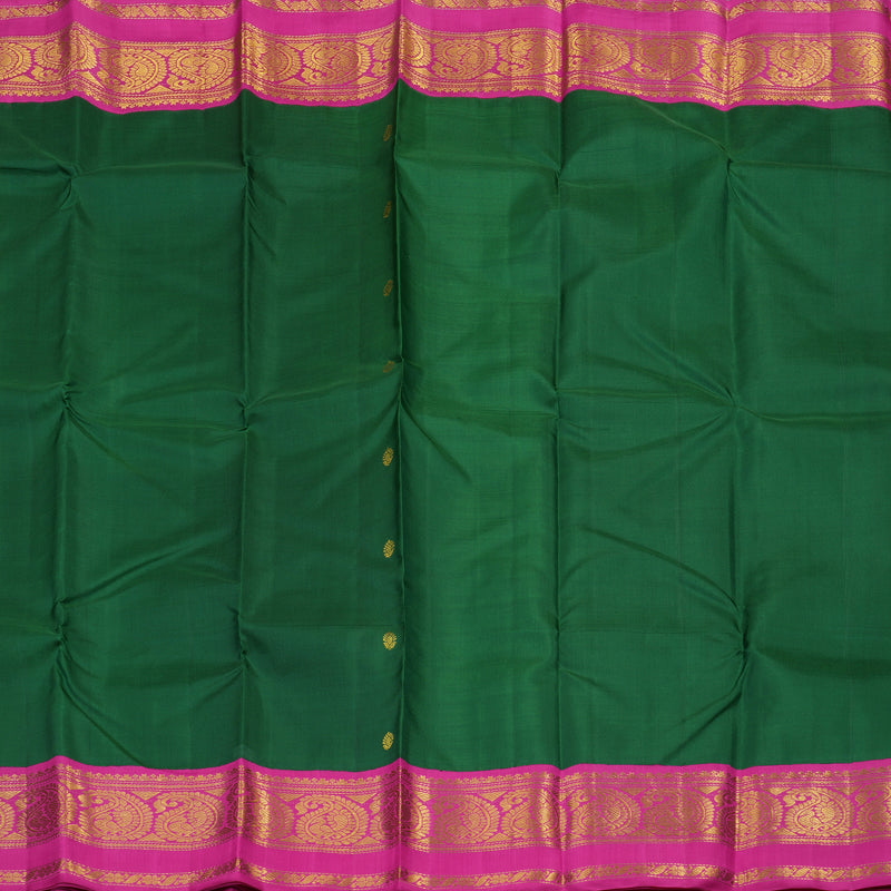 Hayagrivas Handloom Bottle Green Kanjivaram Silk Saree with Rani Pink Border KBD1561A2-2