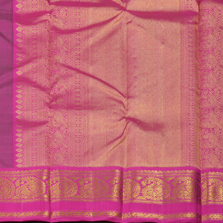 Hayagrivas Handloom Bottle Green Kanjivaram Silk Saree with Rani Pink Border KBD1561A2-2