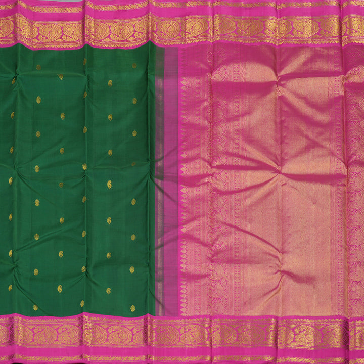 Hayagrivas Handloom Bottle Green Kanjivaram Silk Saree with Rani Pink Border KBD1561A2-2
