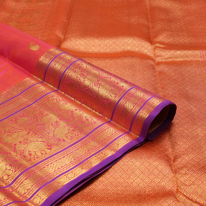 Hayagrivas Handloom Orangish Pink Kanjivaram Silk Saree KBD1562A1-1