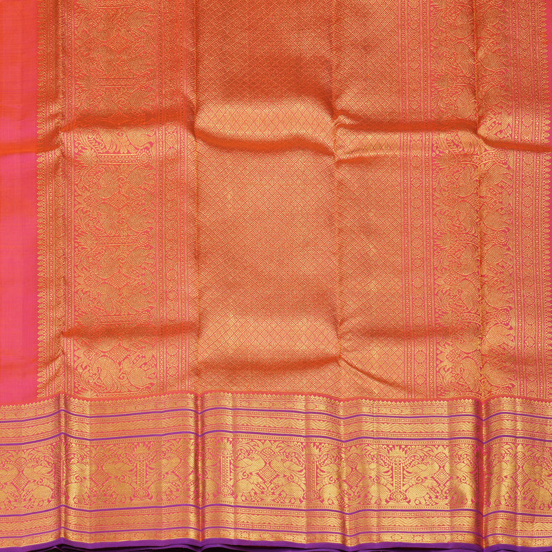 Hayagrivas Handloom Orangish Pink Kanjivaram Silk Saree KBD1562A1-1