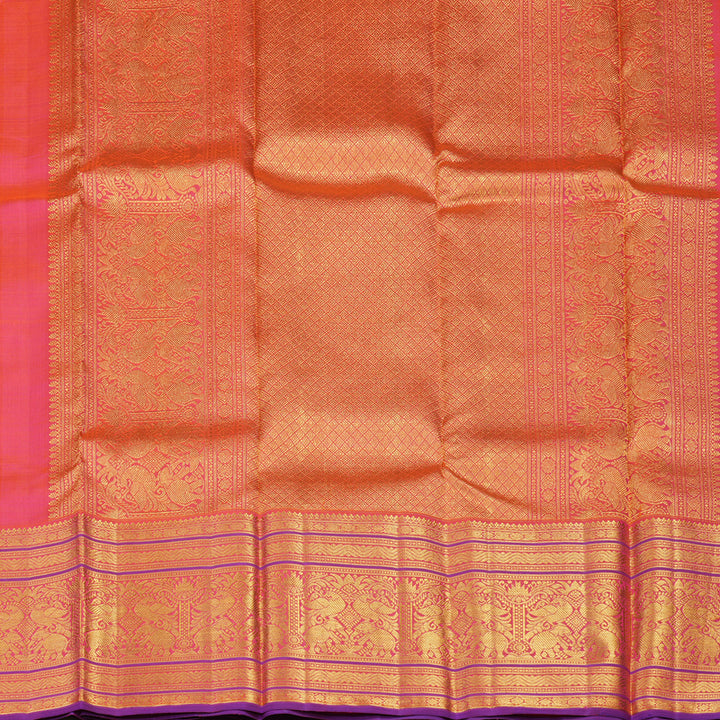 Hayagrivas Handloom Orangish Pink Kanjivaram Silk Saree KBD1562A1-1