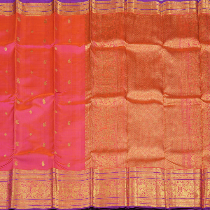 Hayagrivas Handloom Orangish Pink Kanjivaram Silk Saree KBD1562A1-1