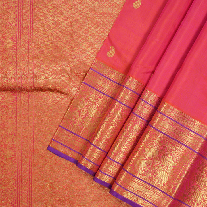 Hayagrivas Handloom Orangish Pink Kanjivaram Silk Saree KBD1562A1-1