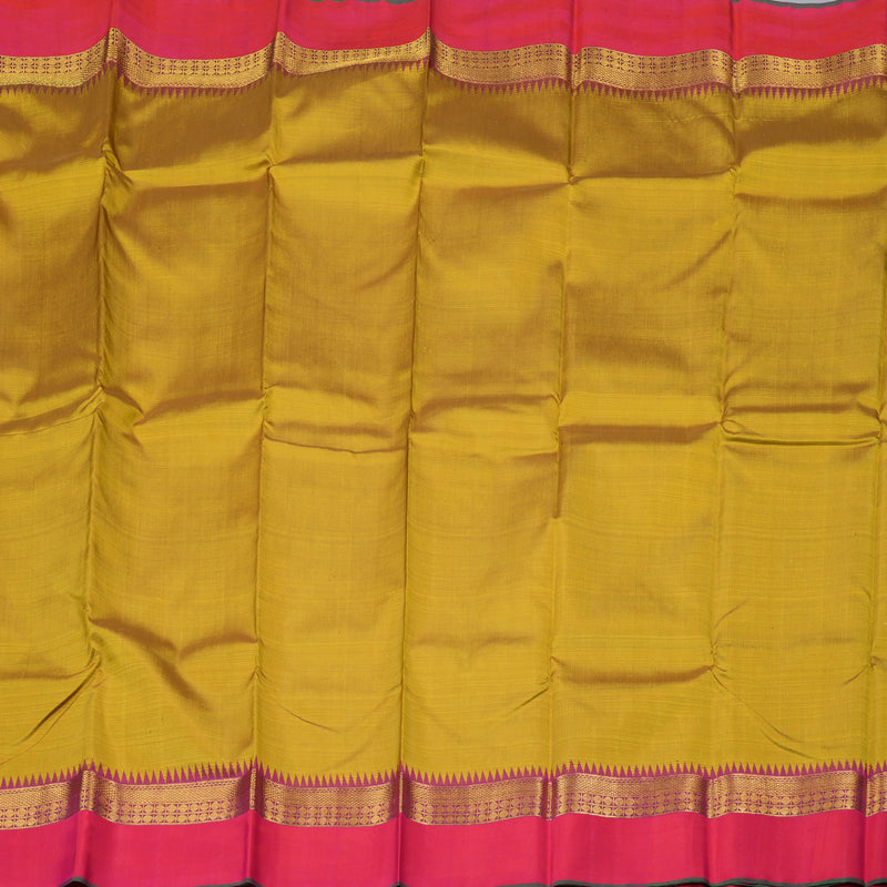 Hayagrivas Mustard Handloom Kanjivaram Silk Saree with Orangish Pink Border-KBD1562A6-1