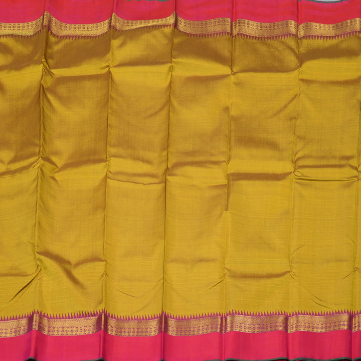 Hayagrivas Mustard Handloom Kanjivaram Silk Saree with Orangish Pink Border-KBD1562A6-1