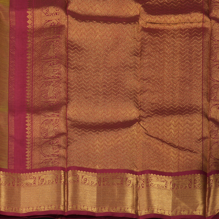 Hayagrivas Handloom Fluorescent Green Kanjivaram Silk Saree with Maroon Border KBD1565A4-1