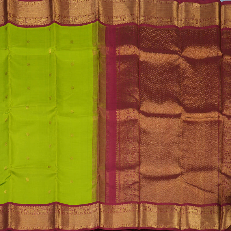 Hayagrivas Handloom Fluorescent Green Kanjivaram Silk Saree with Maroon Border KBD1565A4-1