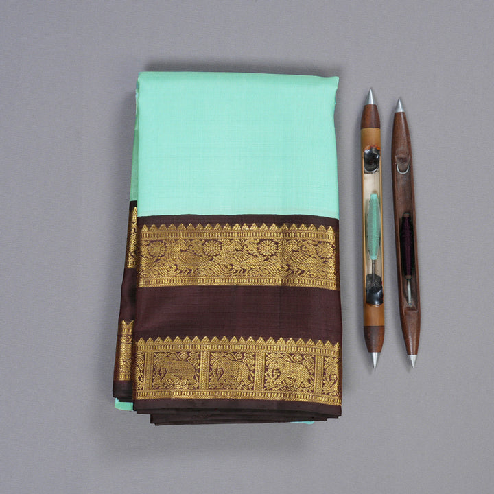 Hayagrivas Sea Blue Handloom Kanjivaram Silk Saree with Wine Maroon Border KBD1566A1-1