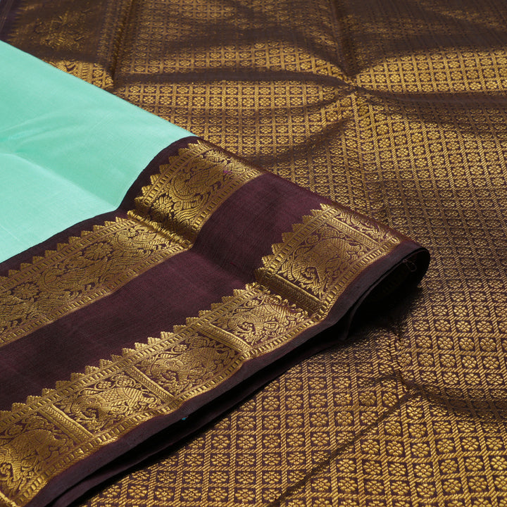 Hayagrivas Sea Blue Handloom Kanjivaram Silk Saree with Wine Maroon Border KBD1566A1-1