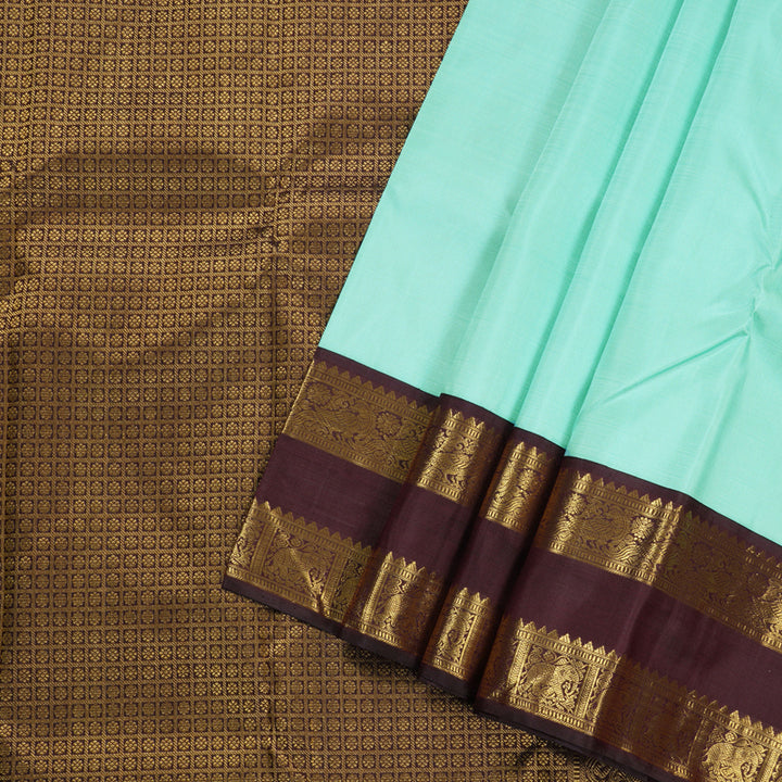 Hayagrivas Sea Blue Handloom Kanjivaram Silk Saree with Wine Maroon Border KBD1566A1-1