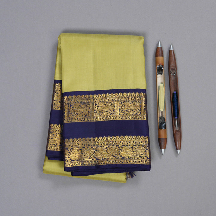 Hayagrivas Elaichi Green Handloom Kanjivaram Silk Saree with Blue Border KBD1566A1-2