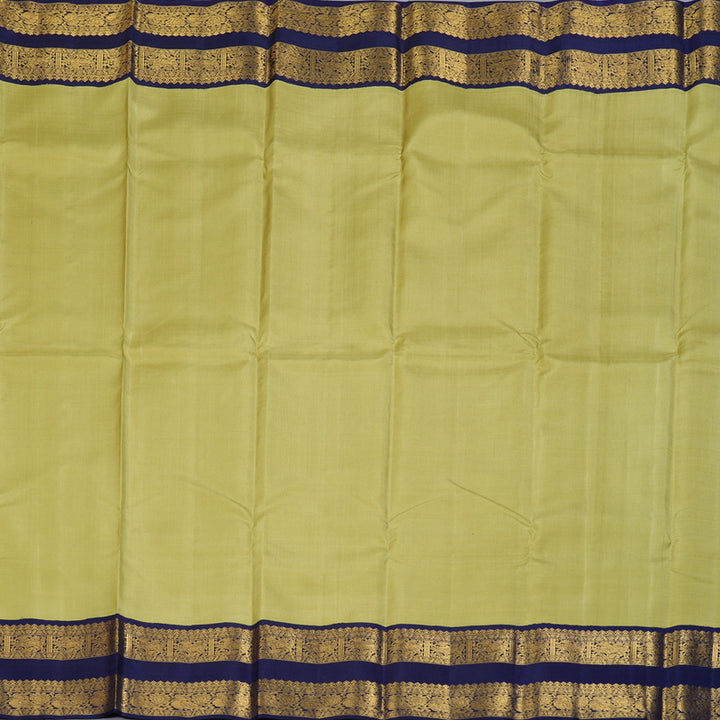 Hayagrivas Elaichi Green Handloom Kanjivaram Silk Saree with Blue Border KBD1566A1-2
