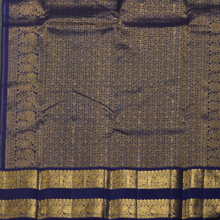 Hayagrivas Elaichi Green Handloom Kanjivaram Silk Saree with Blue Border KBD1566A1-2