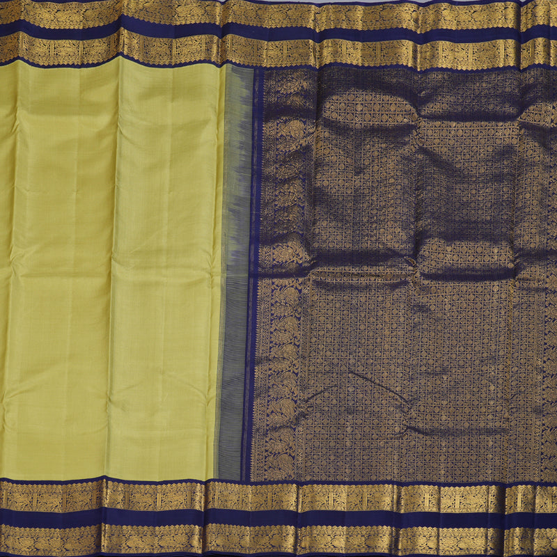 Hayagrivas Elaichi Green Handloom Kanjivaram Silk Saree with Blue Border KBD1566A1-2