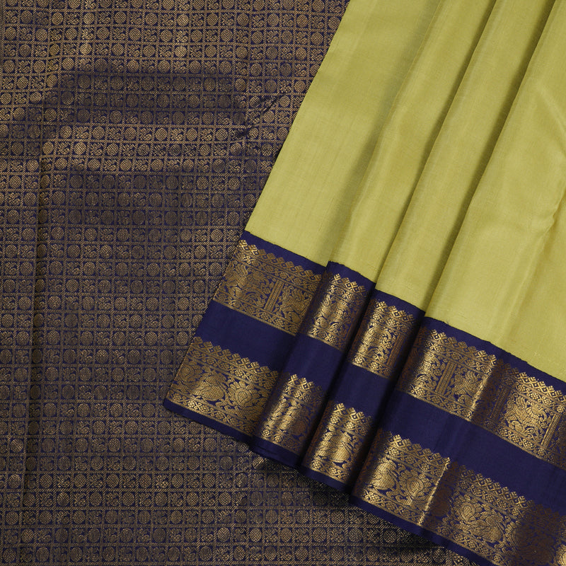 Hayagrivas Elaichi Green Handloom Kanjivaram Silk Saree with Blue Border KBD1566A1-2