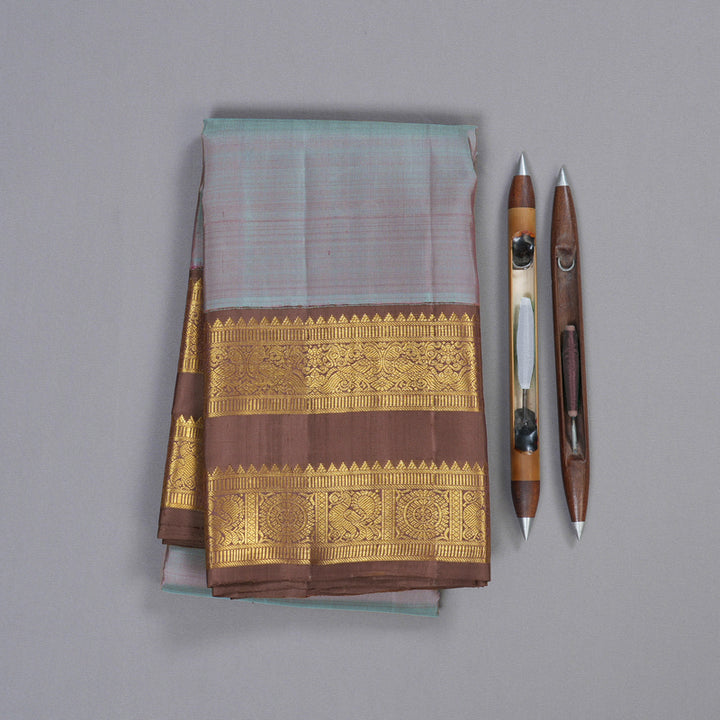 Hayagrivas Grey Handloom Kanjivaram Silk Saree with Chocolate Brown Border KBD1566A1-3