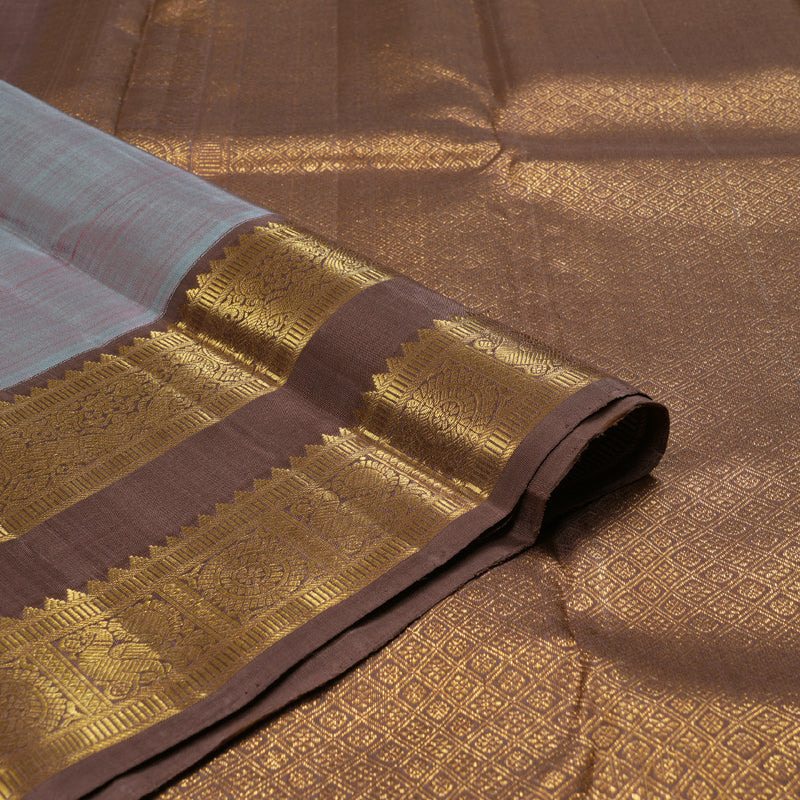 Hayagrivas Grey Handloom Kanjivaram Silk Saree with Chocolate Brown Border KBD1566A1-3