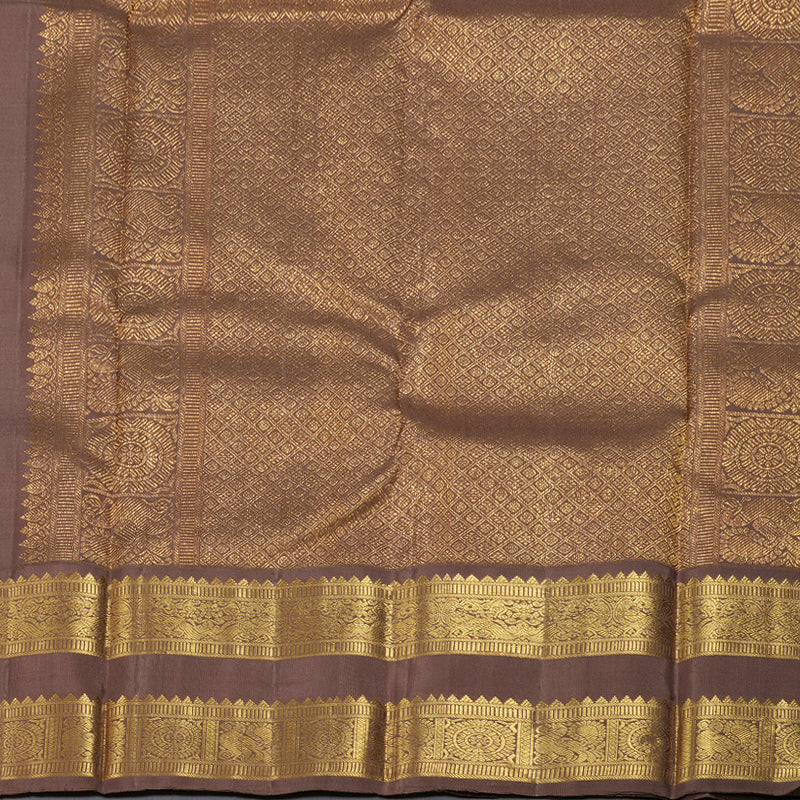 Hayagrivas Grey Handloom Kanjivaram Silk Saree with Chocolate Brown Border KBD1566A1-3