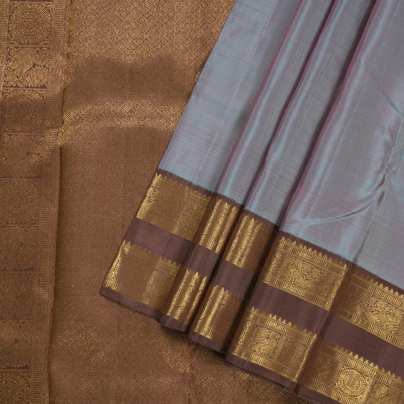 Hayagrivas Grey Handloom Kanjivaram Silk Saree with Chocolate Brown Border KBD1566A1-3
