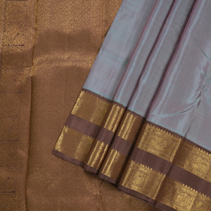 Hayagrivas Grey Handloom Kanjivaram Silk Saree with Chocolate Brown Border KBD1566A1-3