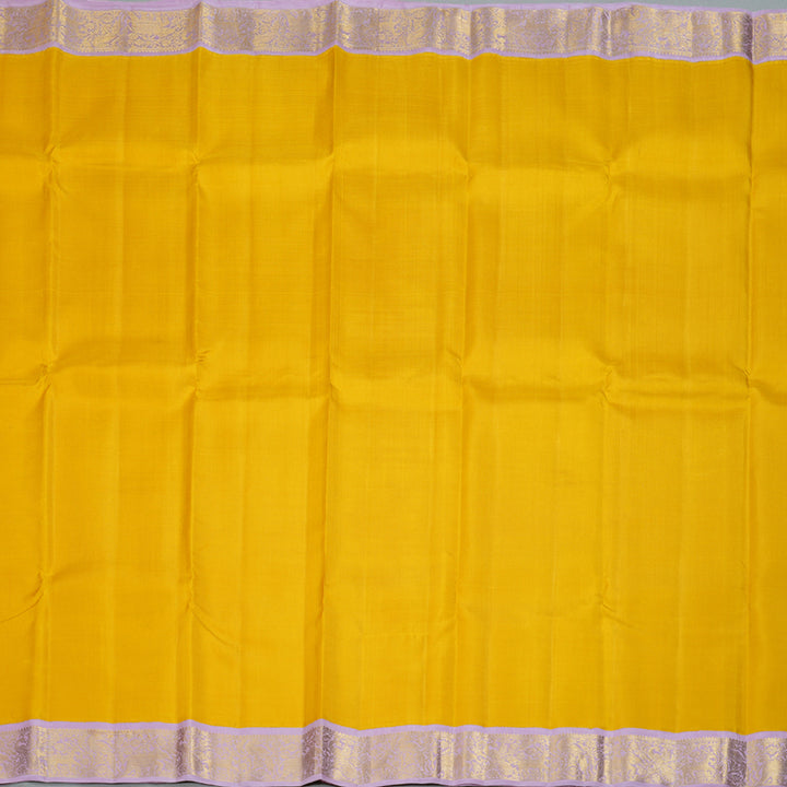Hayagrivas Lemon Yellow Handloom Kanjivaram Silk Saree with Lilac Color Border KBD1566A2-1