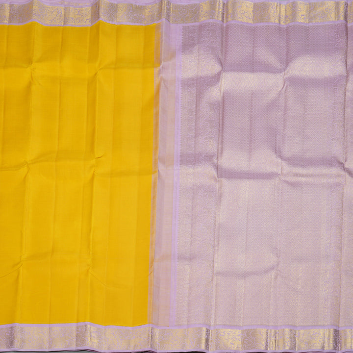 Hayagrivas Lemon Yellow Handloom Kanjivaram Silk Saree with Lilac Color Border KBD1566A2-1