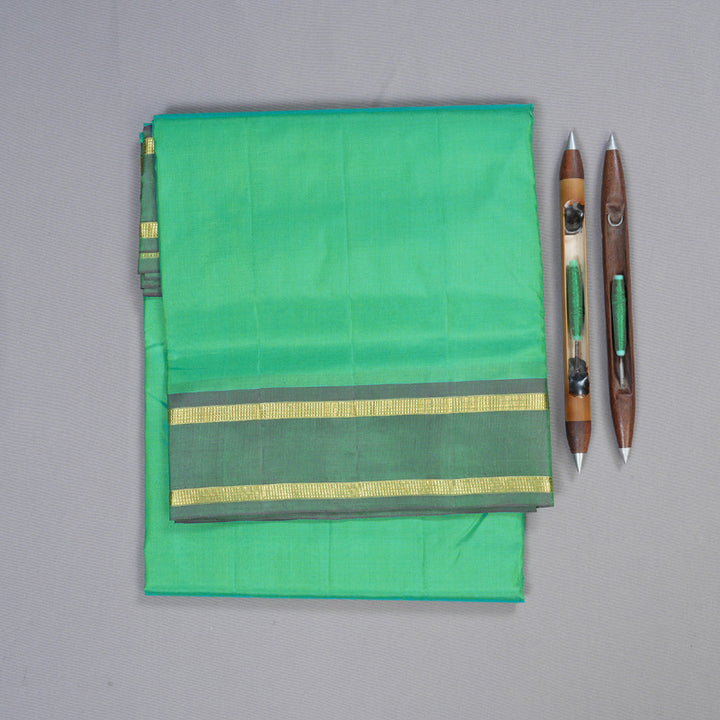 Hayagrivas Sea Green Handloom Kanjivaram Ten Yards Silk Saree with Dual Tone (Purple With Green) Border KBD1569A1-5