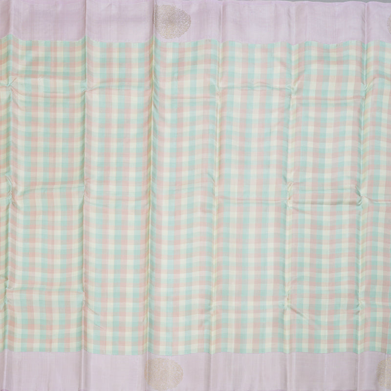 Hayagrivas Multi Color Checks Handloom Kanjivaram Silk Saree with Baby Pink Border KBD1570A2-1