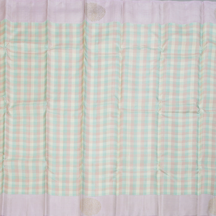 Hayagrivas Multi Color Checks Handloom Kanjivaram Silk Saree with Baby Pink Border KBD1570A2-1