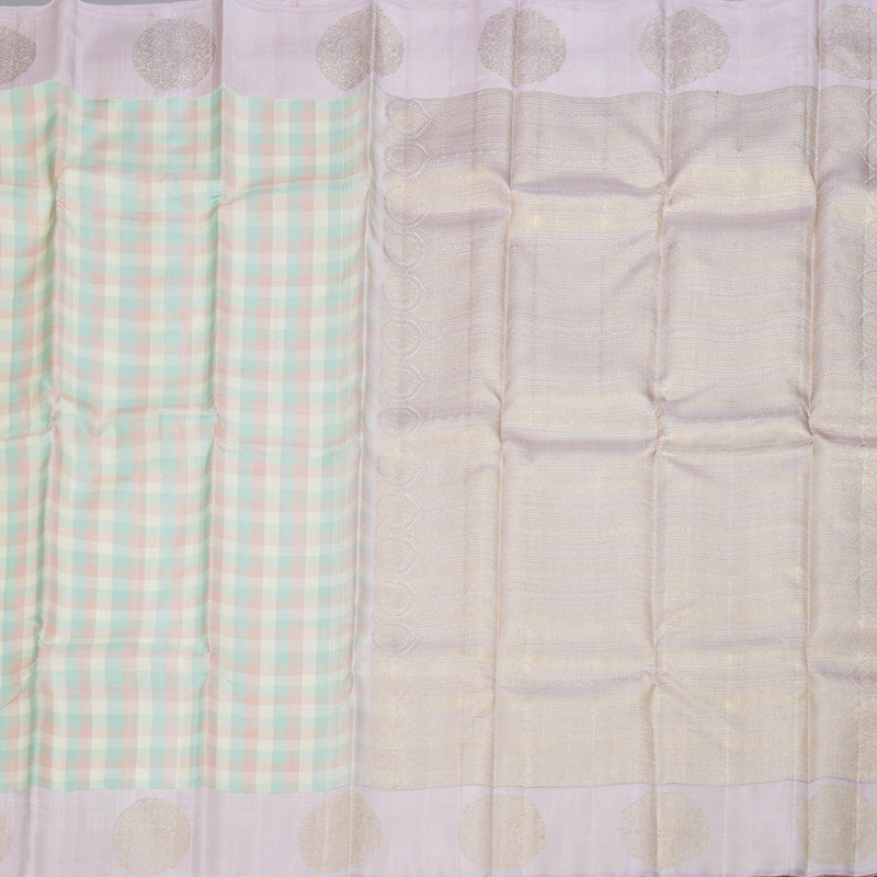 Hayagrivas Multi Color Checks Handloom Kanjivaram Silk Saree with Baby Pink Border KBD1570A2-1