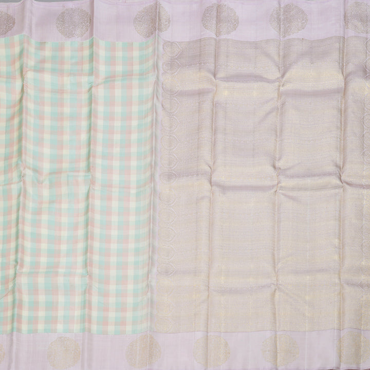 Hayagrivas Multi Color Checks Handloom Kanjivaram Silk Saree with Baby Pink Border KBD1570A2-1