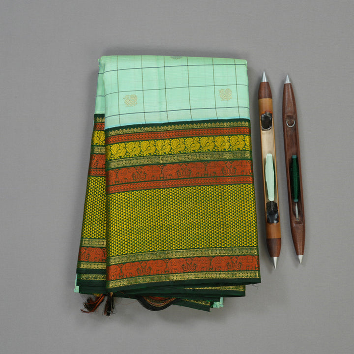 Hayagrivas Handloom Pure Kanjivaram Silk Saree in Eye-catching Sea Blue KBD1570A4-1