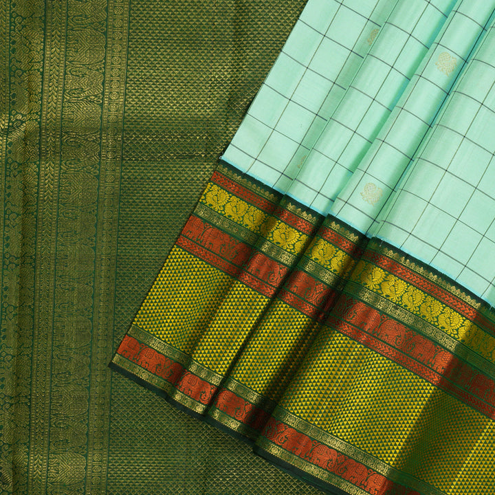 Hayagrivas Handloom Pure Kanjivaram Silk Saree in Eye-catching Sea Blue KBD1570A4-1