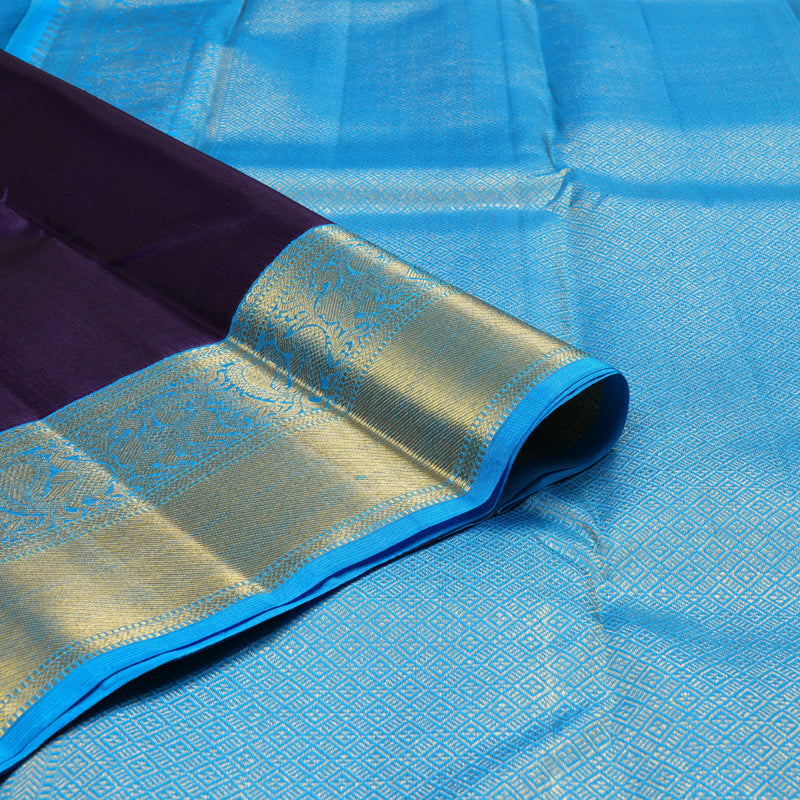 Hayagrivas Dark Blue Handloom Kanjivaram Silk Saree with Sky Blue Border KBD1576A1-1