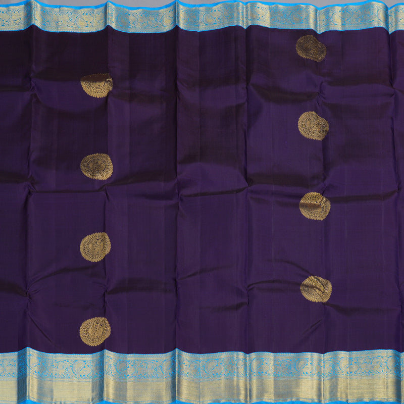 Hayagrivas Dark Blue Handloom Kanjivaram Silk Saree with Sky Blue Border KBD1576A1-1