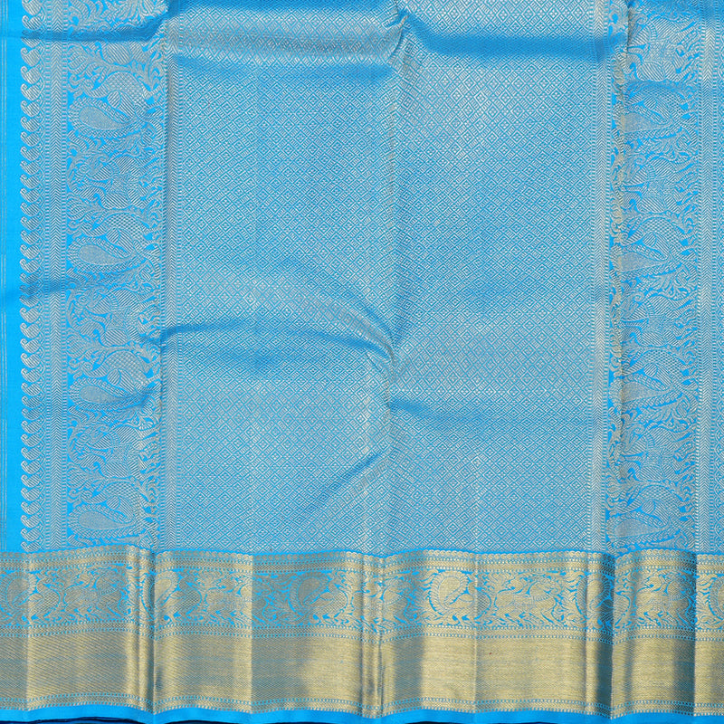 Hayagrivas Dark Blue Handloom Kanjivaram Silk Saree with Sky Blue Border KBD1576A1-1