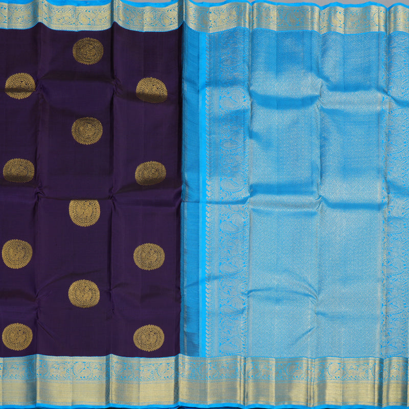 Hayagrivas Dark Blue Handloom Kanjivaram Silk Saree with Sky Blue Border KBD1576A1-1