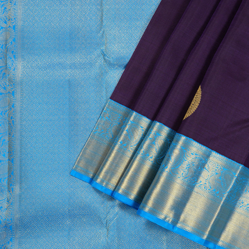Hayagrivas Dark Blue Handloom Kanjivaram Silk Saree with Sky Blue Border KBD1576A1-1
