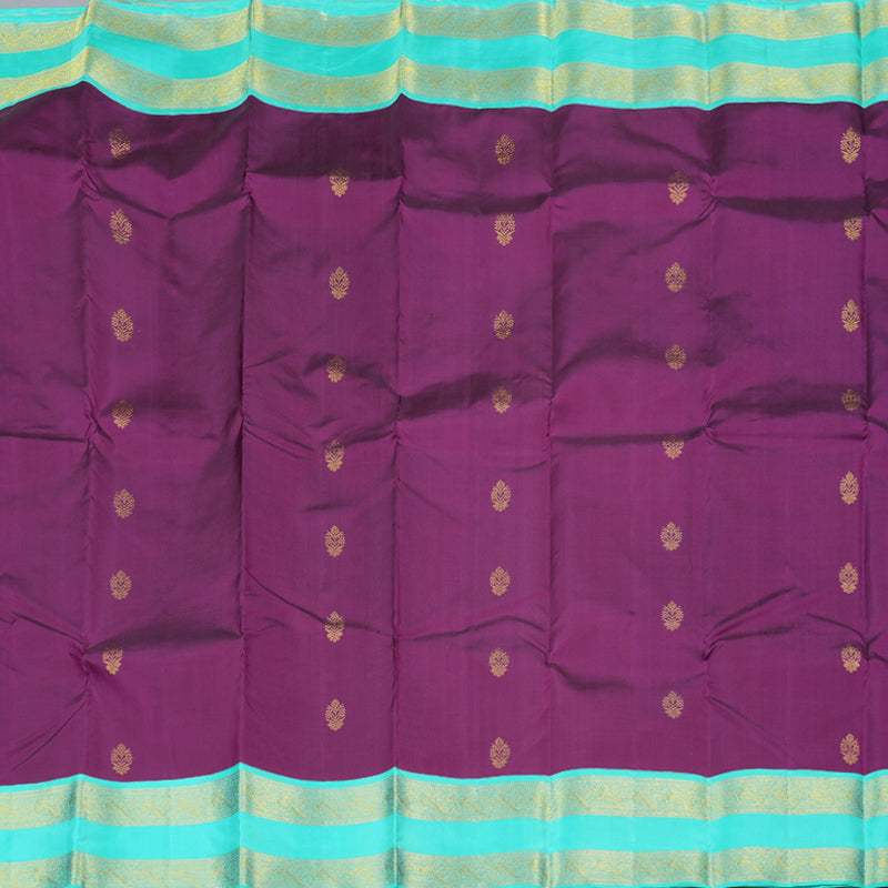 Hayagrivas Dark Purple Handloom Kanjivaram Silk Saree with Sea Green Border with KBD1576A1-3