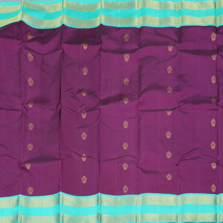 Hayagrivas Dark Purple Handloom Kanjivaram Silk Saree with Sea Green Border with KBD1576A1-3
