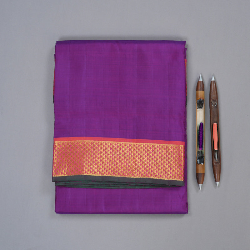 Hayagrivas Handloom Kanjivaram Ten Yards Silk Saree in Regal Purple KBD1577A1-1
