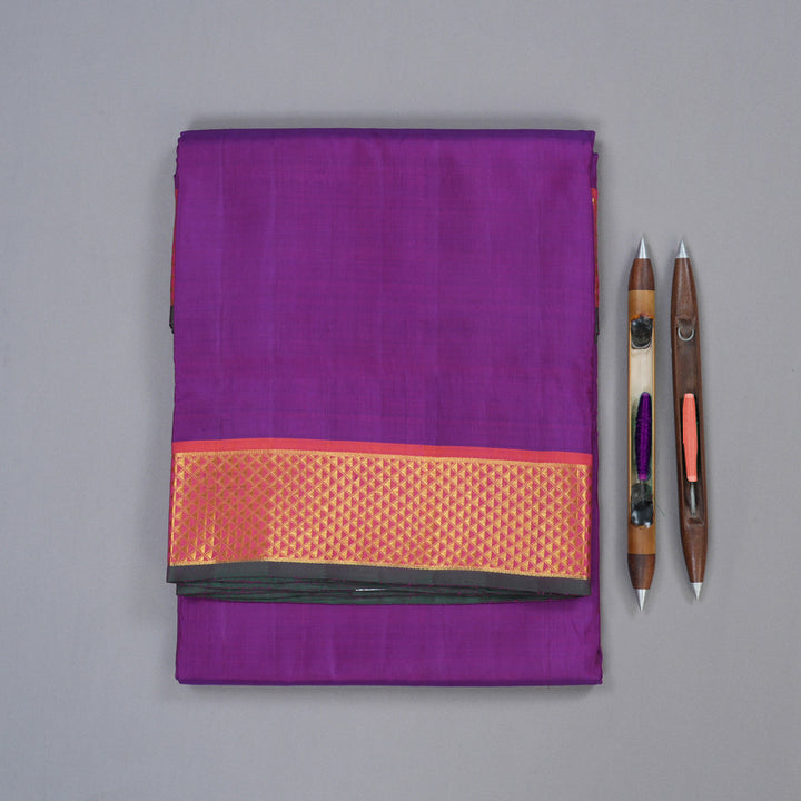 Hayagrivas Handloom Kanjivaram Ten Yards Silk Saree in Regal Purple KBD1577A1-1