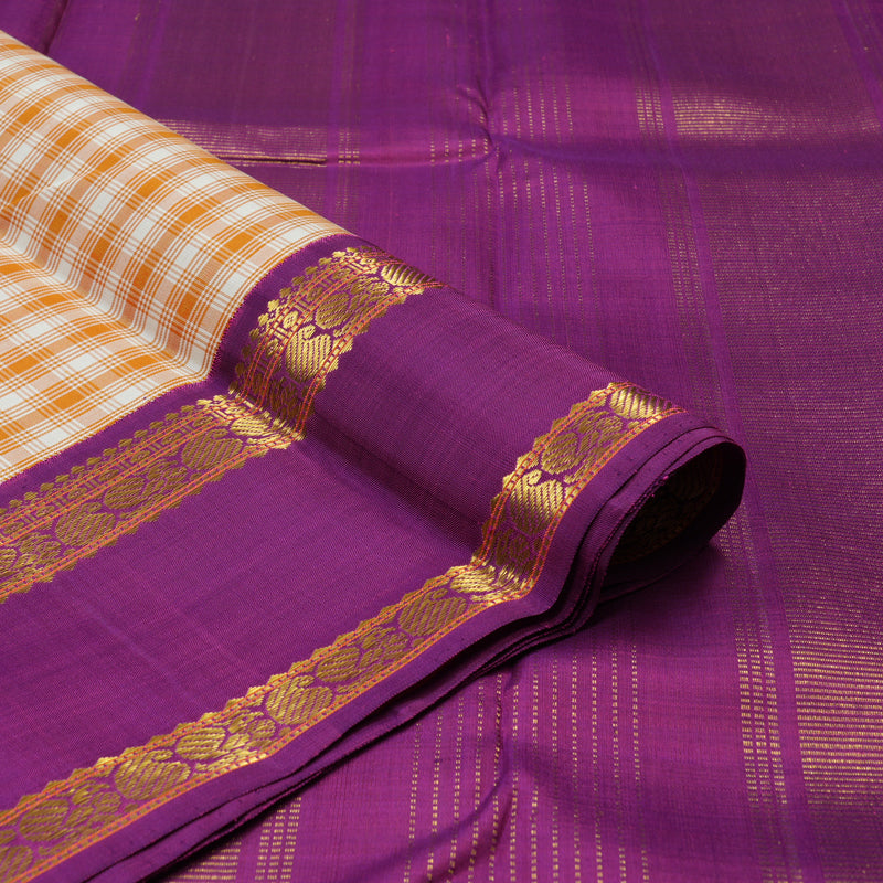 Hayagrivas Handloom Mustard & Half White Checks Kanjivaram Silk Saree KBD1578A3-1