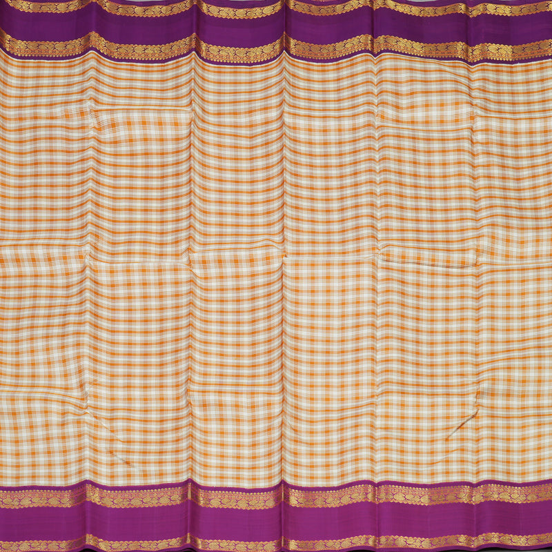 Hayagrivas Handloom Mustard & Half White Checks Kanjivaram Silk Saree KBD1578A3-1